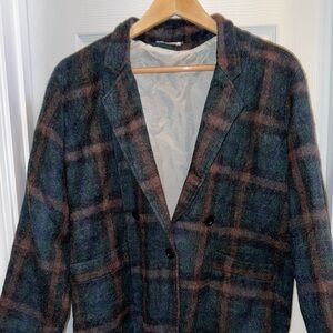 Vintage 90’s Plaid Button Blazer Women’s XL Brown Green Black Wool Blend Urban